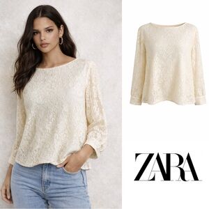 NEW ZARA EYELET CREAM FLORAL LACE BLOUSE